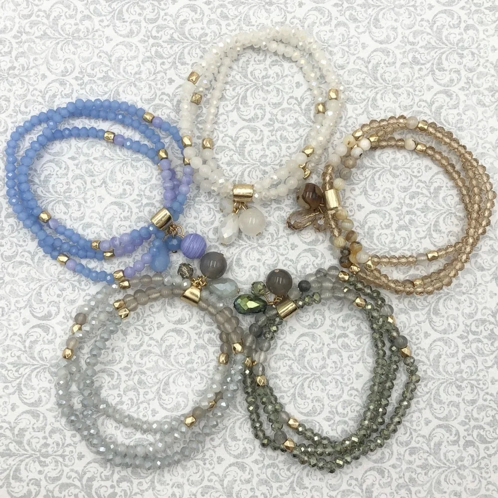 🌼 Glass & Stone Stretch Bracelet